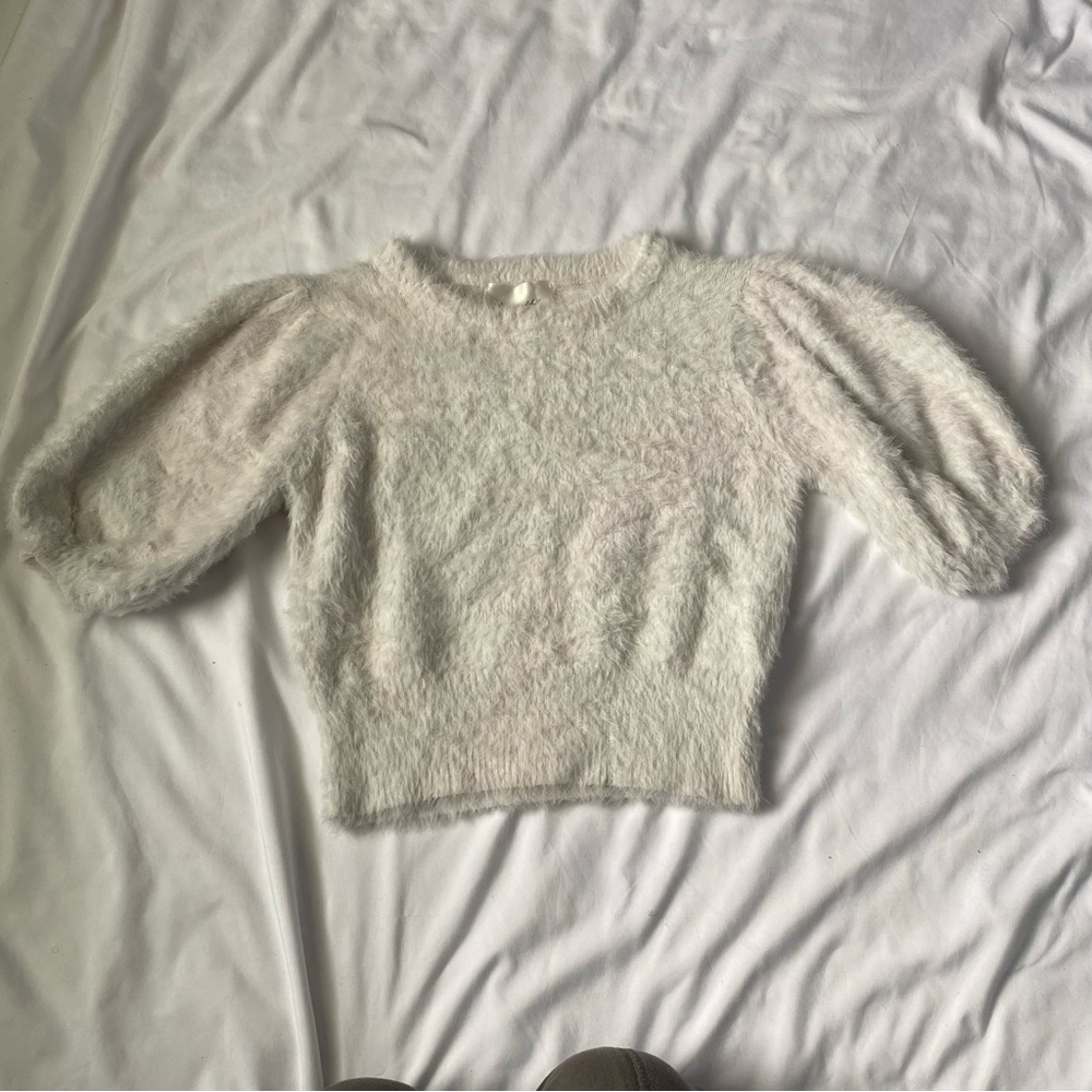 Line & Dot White Fuzzy Crop Top